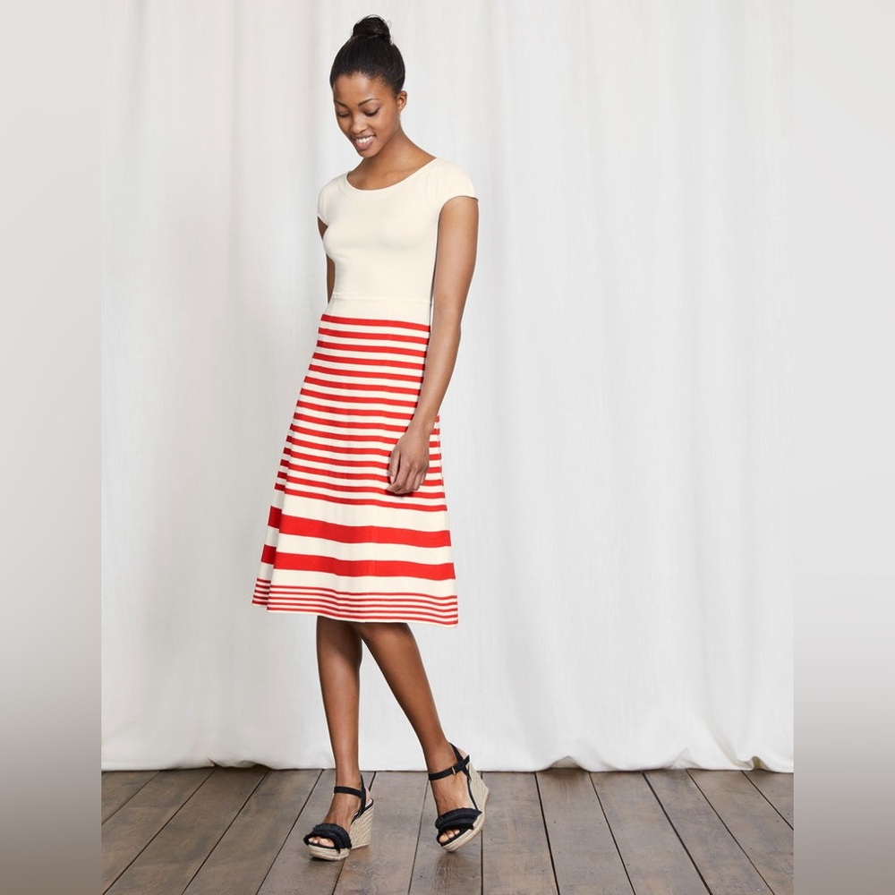 Boden Harriet Knitted Dress, red & off-white, size 8, EUC